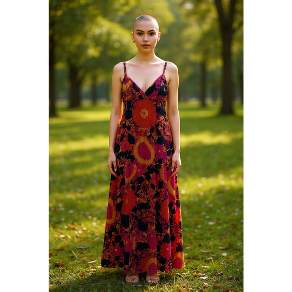 Planet Gold Dresses & Skirts - Planet Gold Dress Womens Large Black Floral Maxi Spaghetti Strap Boho Tiered